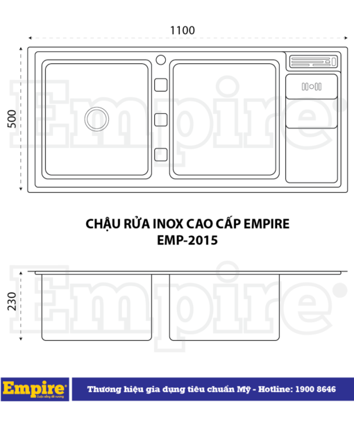 CHẬU RỬA INOX CAO CẤP EMPIRE - MODEL EMP - 2015