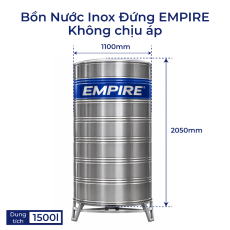 Bình bảo ôn nước nóng 1500l Empire đứng không chịu áp kích thước 1100mm x 2050mm