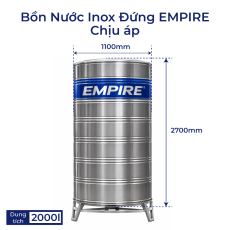 Bình bảo ôn nước nóng Inox đứng Empire 2000L chịu áp 6 Bar đường kính 1100mm cao 2700mm