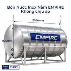 Bình bảo ôn nước nóng Inox nằm Empire 1500L không chịu áp đường kính 1100mm dài 2050mm