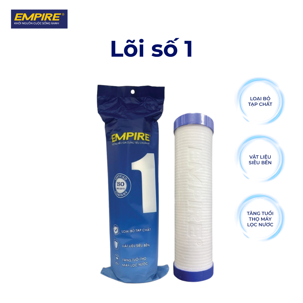 Bộ Lõi Lọc Nước Empire 1-2-3 (Chính Hãng Chuẩn Mỹ) 4 Lõi lọc nước số 1 Empire PP 5 micron loại bỏ bùn đất cặn bẩn rỉ sét