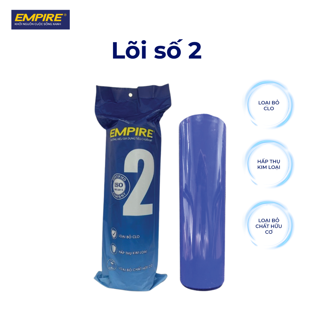 Bộ Lõi Lọc Nước Empire 1-2-3 (Chính Hãng Chuẩn Mỹ) 5 Lõi lọc nước số 2 Empire than hoạt tính GAC hấp thụ clo kim loại nặng chất hữu cơ