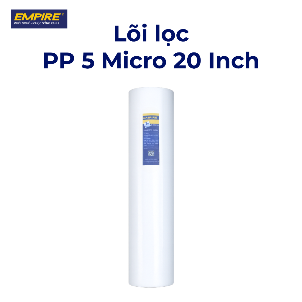 Lõi Lọc Nước PP 5 Micron 20 Inch Empire Chính Hãng Lõi lọc nước PP 5 micron 20 inch Empire chính hãng sợi bông nén nguyên sinh lọc sạch cặn bẩn rỉ sét